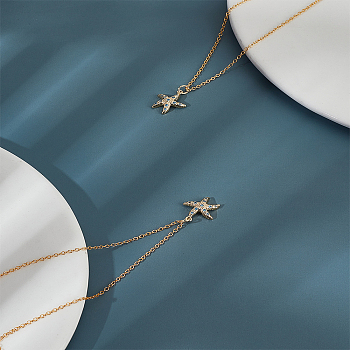 2Pcs Brass Micro Pave Grade AAA Cubic Zirconia Pendants, Starfish/Sea Stars, Lead Free & Nickel Free & Cadmium Free, Real 18K Gold Plated, 17x14x3mm, Hole: 3mm