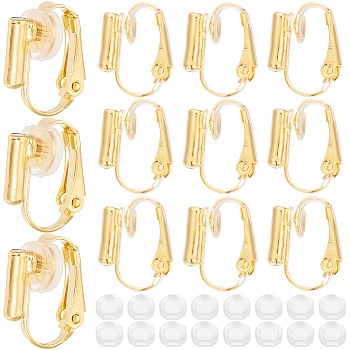 24Pcs Brass Clip-on Earring Converters Findings, with 24Pcs Comfort Plastic Pads for Clip on Earrings, Golden, 15.5x12x7.5mm, Hole: 0.6mm