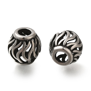 304 Stainless Steel European Beads, Large Hole Beads, Rondelle with Wave, Antique Silver, 10.5x10mm, Hole: 4mm