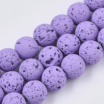Spray Painted Natural Lava Rock Beads Strands, Round, Dark Orchid, 10~11mm, Hole: 1.4mm, about 37~39pcs/Strand, 14.96 inch(38cm)