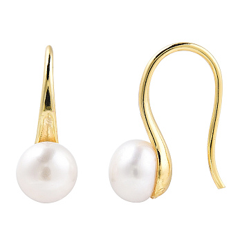 Natural Pearl Dangle Earrings, Brass Jewelry for Women, Real 14K Gold Plated, 17x16.5x6.5mm, Pin: 0.8mm