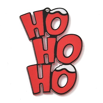 Christmas Acrylic Pendants, Letter HO, Red, 45x29.5x2.5mm, Hole: 1.6mm