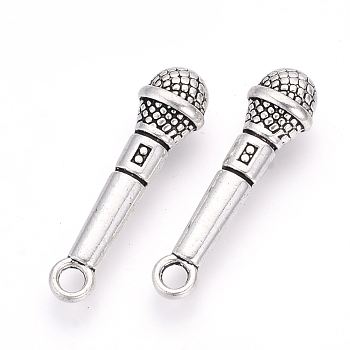 Tibetan Style Alloy Pendants, Microphone, Cadmium Free & Lead Free, Antique Silver, 26x7x5mm, Hole: 2.5mm