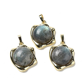 Natural Labradorite Pendants, Rack Plating Golden Plated Brass Nuggets Charms, Cadmium Free & Lead Free, 23.5x19x6.5mm, Hole: 2.5x5.5mm