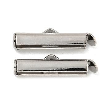 Brass Slide On End Clasp Tubes, Slider End Caps, with Pendant Bails, Real Platinum Plated, 5.5x19x4mm, Hole: 1.2mm, Inner Diameter: 3mm