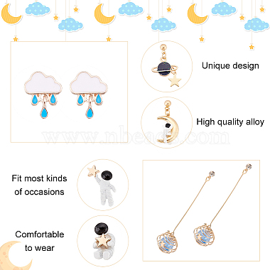 Anattasoul 4 paires 4 style spaceman & moon & star alliage émail boucles d'oreilles ensemble(EJEW-AN0001-42)-3