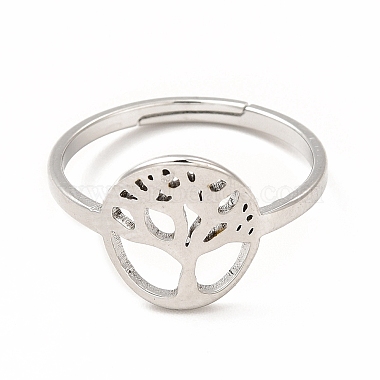 304 anillo ajustable árbol de la vida de acero inoxidable para mujer(RJEW-B027-26P)-2