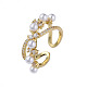 Cubic Zirconia Infinity Open Cuff Ring with Imitation Pearl(RJEW-N035-132)-1