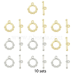 10Pcs 2 Colors Alloy Toggle Clasps, Ring with Flower, Mixed Color, Ring: 14x11.5x2.5mm, Hole: 1.4mm, Bar: 5x16.5x2.5mm, hole: 1.4mm, 5pcs/color(FIND-YW0010-24)