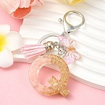Resin & Acrylic & Faux Suede Tassel Keychain, with Alloy Clasp and Iron Rings, Letter Q, 9.5cm(KEYC-YW00123-17)