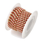 Brass Cup Chains, Cadmium Free & Lead Free, with Glass and ABS Imitation Pearl, Golden, Soldered, with Spool, Red, 2x2x2mm(KK-Z087-01G-02)