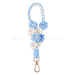 Hand-woven Flower Pendant Decorations, with Alloy Swivel Clasps, Sky Blue, 205x32mm(KEYC-TAC0009-02KCG-04)
