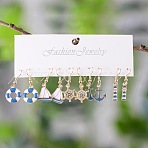 5 Pairs Nautical Theme Zinc Alloy Enamel Dangle Earrings, Golden, Blue, 35mm(FS-WG423E9-01)