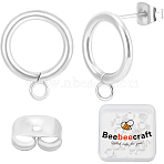 20Pcs 304 Stainless Steel Ring Stud Earring Findings, with 316 Surgical Stainless Steel Pins and Loops, 20Pcs Ear Nuts, 925 Sterling Silver Plated, 16.5x12mm, Hole: 3.2mm, Pin: 0.7mm(STAS-BBC0005-22S)