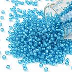 TOHO 8/0 Round Beads, Japanese Seed Beads, (931) Inside Color Aqua/White Lined, 3mm, Hole: 1mm, about 1110pcs/50g(SEED-XTR08-0931)