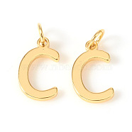 Brass Charms, with Jump Rings, Letter, Real 18K Gold Plated, Letter.C, C: 10x6x1mm, Hole: 2.5mm(X-KK-I672-01C-G)