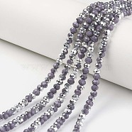 Electroplate Opaque Glass Beads Strands, Half Silver Plated, Faceted, Rondelle, DarkSlate Blue, 6x5mm, Hole: 1mm, about 85~88pcs/strand, 16.1~16.5 inch(41~42cm)(EGLA-A034-P6mm-M17)