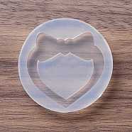 DIY Heart with Bowknot Quicksand Silicone Molds, Resin Casting Molds, for UV Resin & Epoxy Resin Craft Making, White, 45x8mm, Inner Diameter: 37.5x38.5mm(DIY-P067-01)