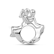 TINYSAND 925 Sterling Silver First Dance Charm European Beads, Large Hole Beads, Platinum, 11.22x9.83x11.52mm, Hole: 4.45mm(TS-C-007)