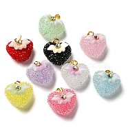 Druzy Resin Pendants, Heart Charms with Rhinestone and Rack Plating Golden Tone Brass Snap on Bails, Long-Lasting Plated, Cadmium Free & Lead Free, Mixed Color, 21x19.5x14.5mm, Hole: 3x6mm(RESI-G086-01G)