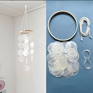 DIY Wind Chime Hanging Pendant Decoration Making Kit, Including Bamboo Rings, Shell Pendants, Cotton and Elastic Threads, White, 550x150mm(WG92209-06)