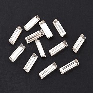 Glass Rhinestone Cabochons, Pointed Back & Silver Back Plated, Rectangle, Crystal, 10x3x2.5mm(GGLA-P002-10B-07)