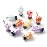 Translucent Resin Pendants, Drink Charms, Juice Ice Cream Cup with Metal Loops, Mixed Color, 27.5x13mm, Hole: 1.8mm, about 10pcs/bag(RESI-D067-01K)