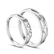 SHEGRACE Adjustable Rhodium Plated 925 Sterling Silver Engraved Couple Rings, Size 8 and Size 9, Platinum, 18mm and 19mm(JR211A)