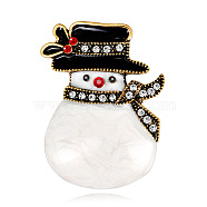 Christmas Snowman Enamel Pin with Rhinestone, Alloy Brooch for Backpack Clothes, Golden, 35x26mm(XMAS-PW0001-267A)