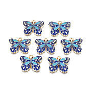 Alloy Enamel Pendants, Cadmium Free & Nickel Free & Lead Free, Light Gold, Butterfly, Dark Blue, 18x22x2.5mm, Hole: 1.6mm(ENAM-N055-105C)
