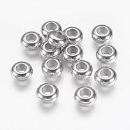 201 Stainless Steel Beads, with Rubber Inside, Slider Beads, Stopper Beads, Rondelle, Stainless Steel Color, 8x4mm, Hole: 2mm(STAS-G142-8mm-P)