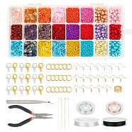 DIY Jewelry Set Making Kits, Including Natural Gemstone Chip Beads, Glass Seed Beads, Iron Findings, Zinc Alloy Lobster Claw Clasps, Brass Earring Hooks, Copper Wire and Elastic Crystal Thread, Colorful, 6x1.8mm, Hole: 0.6mm, 6 colors, 400pcs/color, 2400pcs/set(DIY-NB0001-58)