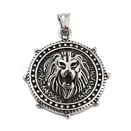 Retro 304 Stainless Steel Pendants, Antique Silver, Lion, 45x35x12mm, Hole: 5.5x8.5mm(STAS-I205-36AS-C)