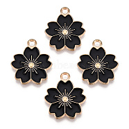 Alloy Enamel Pendants, Sakura Flower, Light Gold, Black, 20.5x17.5x1.5mm, Hole: 2mm(X-ENAM-S121-115D)