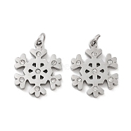 304 Stainless Steel Pendants, with Cubic Zirconia, Snowflake, with Jump Ring, Stainless Steel Color, 17x13.5x1.5mm, Hole: 2.5mm(STAS-K255-18P)