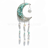 Wire Wrapped Natural Amazonite Chips & Metal Moon with Tree of Life Hanging Ornaments, Glass Cone Tassel Suncatcher for Window Garden Decoration, 420x85mm(PW-WGC1F9E-01)