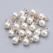 Alloy Pendants, with ABS Plastic Imitation Pearl Beads, Light Gold, White, 14.5~17x9.5mm, Hole: 2mm(PALLOY-S021-S)