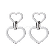 304 Stainless Steel Double Heart Dangle Stud Earrings for Women, Stainless Steel Color, 38mm, Pin: 0.7mm(EJEW-N016-015P)