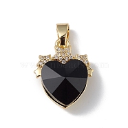 Real 18K Gold Plated Rack Plating Brass Micro Pave Clear Cubic Zirconia Pendants, with Glass, Long-Lasting Plated, Cadmium Free & Lead Free, Heart with Star Charm, Black, 19.5x15.5x8mm, Hole: 6x3mm(KK-C015-08G-05)