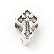 Tibetan Style Alloy European Beads, Large Hole Beads, Cross, Antique Silver, 11x7.5x6.5mm, Hole: 5mm, about 393pcs/500g(PALLOY-P293-102AS)