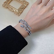 304 Stainless Steel Rhinestone Hinged Bangles for Women, Snake, Stainless Steel Color, Inner Diameter: 2-3/8x2 inch(5.9x5cm)(BJEW-U029-01P)