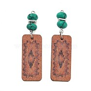 Natural Turquoise with Poplar Wood Big Pendants, Rectangle Charms, 54.5x14.8x7.8mm, Hole: 1.8mm(FIND-Z048-02)