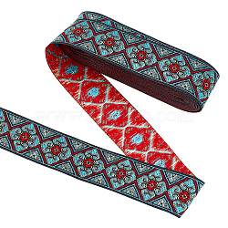 Ethnic Style Embroidery Polyester Ribbons, Jacquard Ribbon, Garment Accessories, FireBrick, Rhombus Pattern, 1-3/8 inch(34mm), about 7.66 Yards(7m)/Roll(OCOR-WH0077-29A)