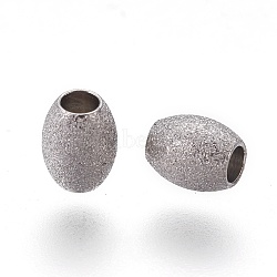 304 Stainless Steel Textured Beads, Oval, Stainless Steel Color, 5x4mm, Hole: 1.8mm(STAS-E455-06P-4x5)