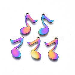 Ion Plating(IP) 201 Stainless Steel Pendants, Cadmium Free & Nickel Free & Lead Free, Musical Note, Rainbow Color, 18x13.5x1mm, Hole: 1mm(STAS-S119-131)