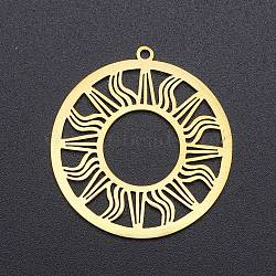 201 Stainless Steel Solar Eclipse Pendants, Laser Cut, Ring with Sun, Golden, 33x30.5x1mm, Hole: 1.6mm(STAS-S105-LA231)