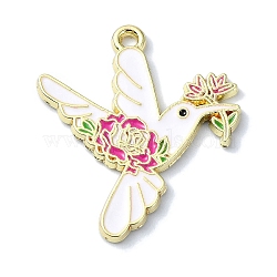 Alloy Enamel Pendants, Flower Charm, Golden, Bird, 31.5x28x2mm, Hole: 2mm(FIND-Q102-07C)