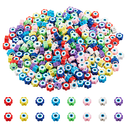 SUPERFINDINGS 320Pcs 8 Colors  Handmade Polymer Clay Beads, Flower with Evil Eye, Mixed Color, 9x9x4.5mm, Hole: 1.8mm, 40pcs/color(CLAY-FH0001-17)