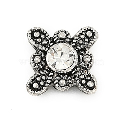 Alloy Rhinestone Beads, Rack Plating, Flower, Antique Silver, Crystal, 11.5x12x4.5mm, Hole: 1mm(FIND-A049-04AS-01)