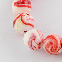 Handmade Lampwork Beads, Round, Orange Red, 14mm, Hole: 1~2mm(LAMP-R111-05)